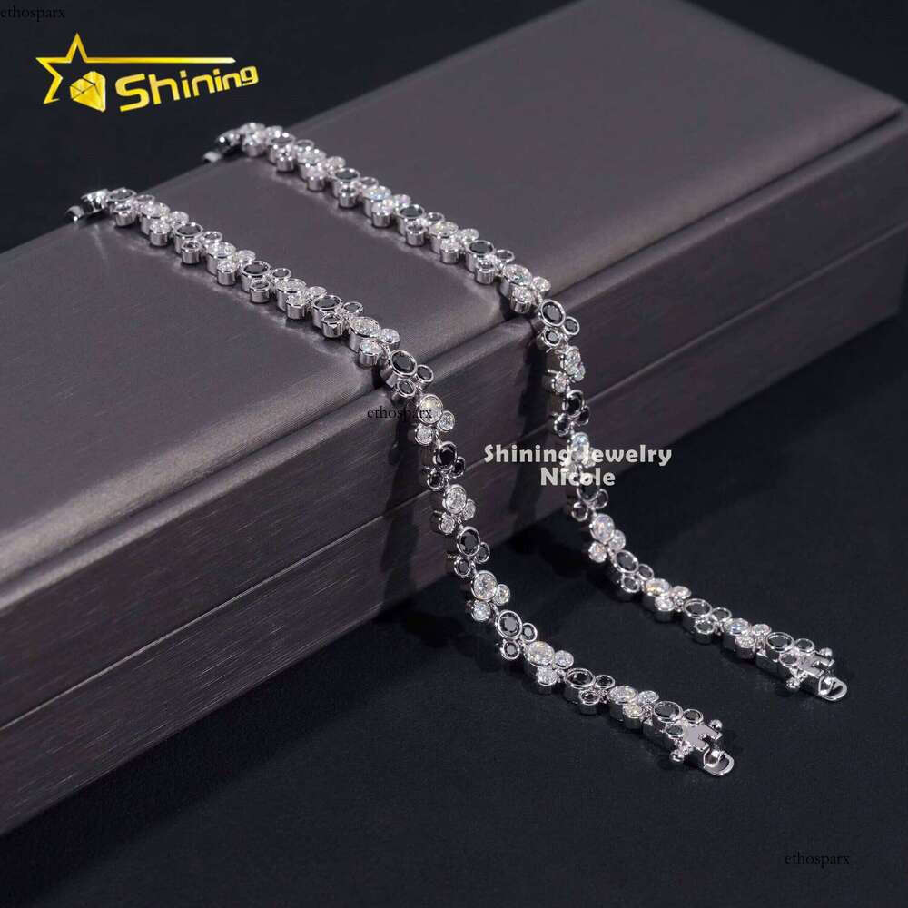 New Design Cute Black Mixed White Dia Custom Fashion Sterling Sier Moissanite Bracelet
