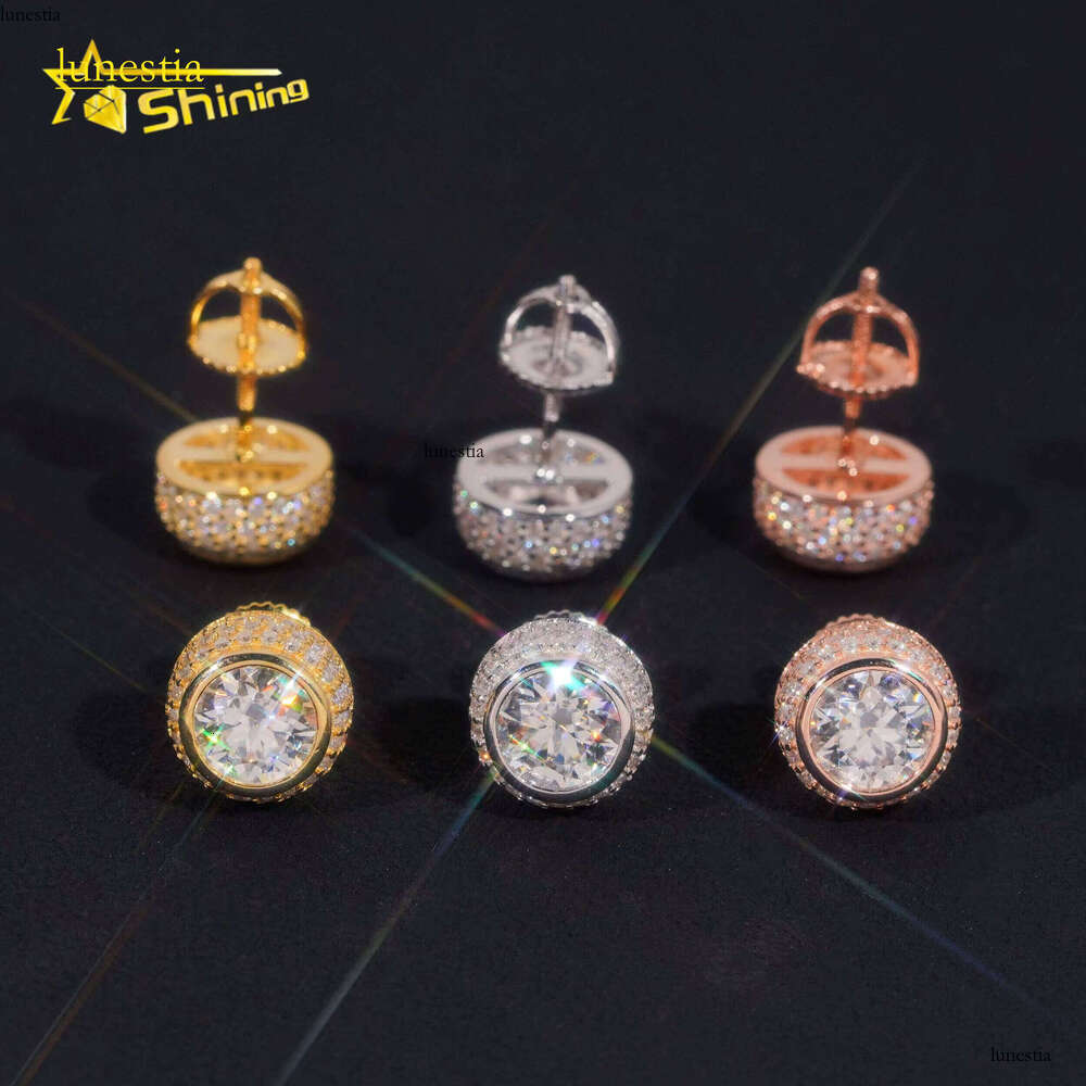 Ready to Ship Hip Hop Jewelry Sterling Sier Gold Plated Iced Out Moissanite Men Stud Earrings With GRA