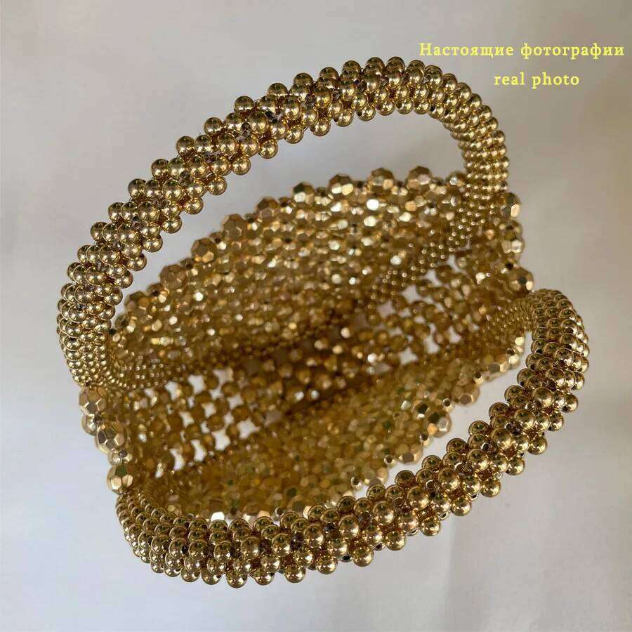 Women Handmade Woven Hand Exquisite Hollow-out Beaded Bag Female Party Small Handbag