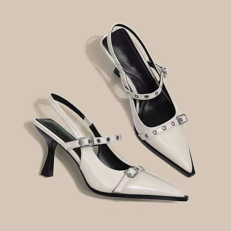 High Heels Designer Shoes for Women 2025 Summer New Black Pointed Stiletto French Style One Strap Closed Toe Sandals Shallow Mouth Single Shoes