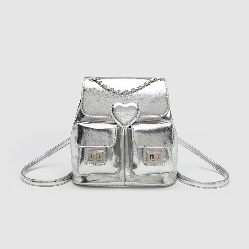 2025 Silver New Versatile Fashion School Bag Niche Chain Travel Backpack for Women ddmymoon ddmymoon