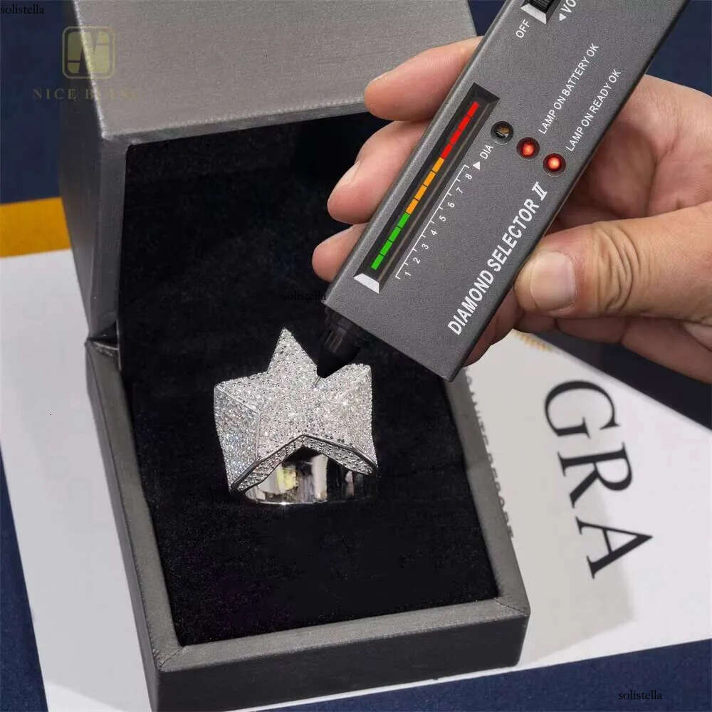 Lowest Price Pass Tester Sterling Sier Full With Moissanite Dia Hip Hop Iced Out Star Ring Men