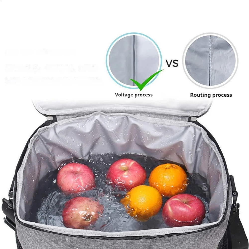 Gray 15L Portable Large Insulated Lunch Bag Shoulder Carry Outdoor Picnic Lunch Bag Waterproof Leak-proof Thickened Handheld 250804