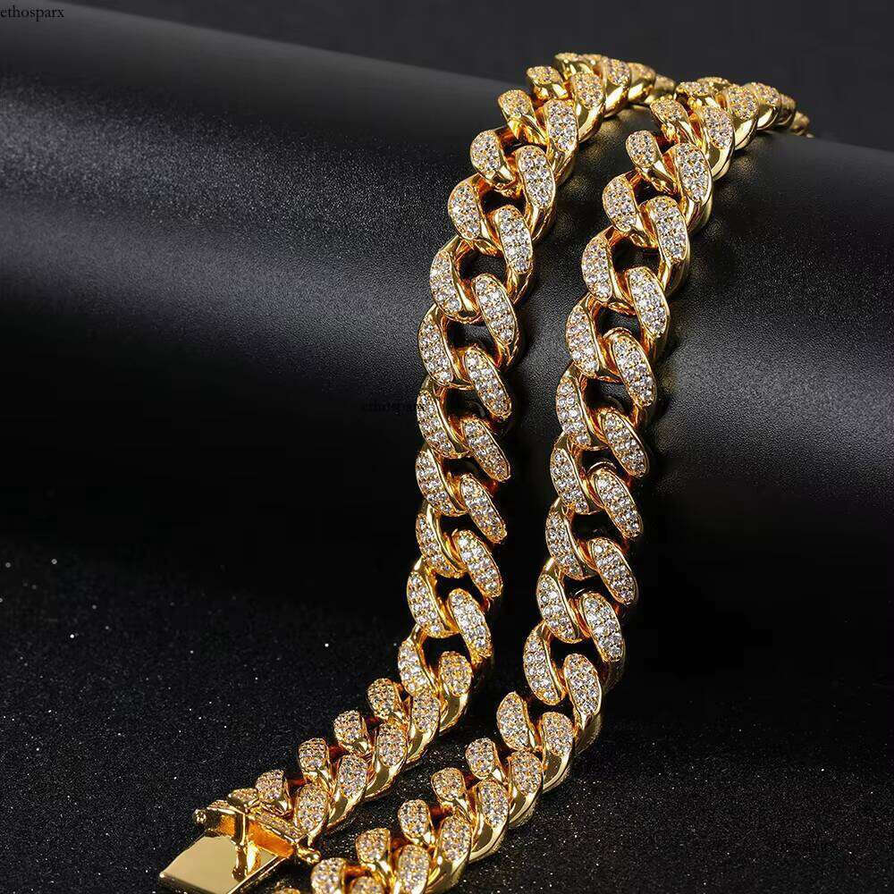 NUOYA Hip Hop Jewelry 12mm Dia Gold Plated Iced Out Cuban Link Chain Necklace for Women