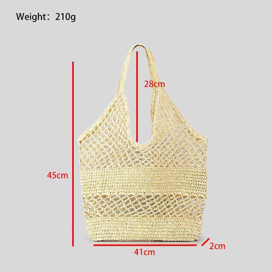 Casual Hollow Straw Women Shoulder Bags Paper Woven Lady Handbags Handmade Summer Beach Large Tote Bag Big Shopper Purses