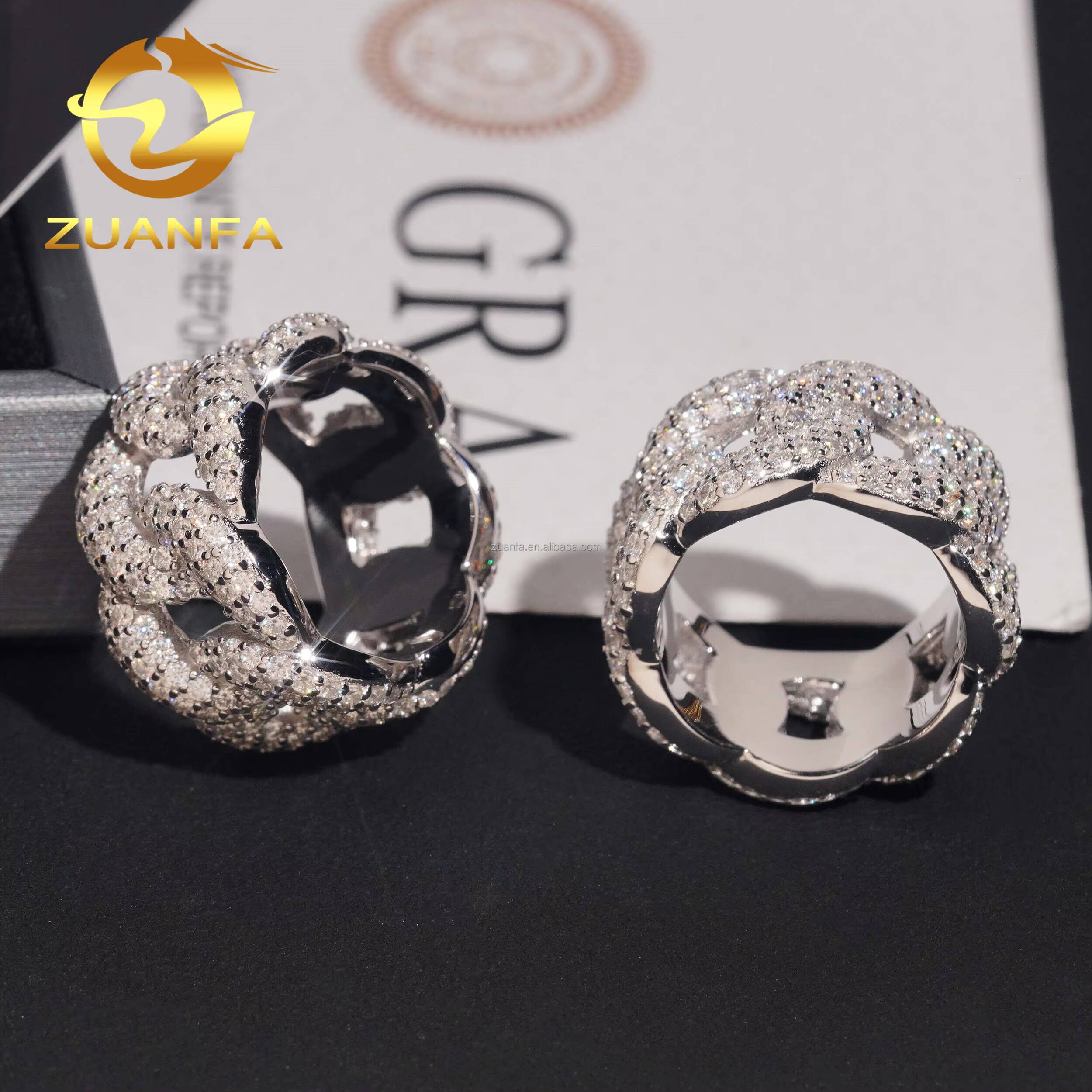 New Arrivals Fashion Rapper Jewelry S925 Sterling Silver Hip Hop Iced Out Rhodium Plated VVS1 Moissanite Miami Cuban Ring Man