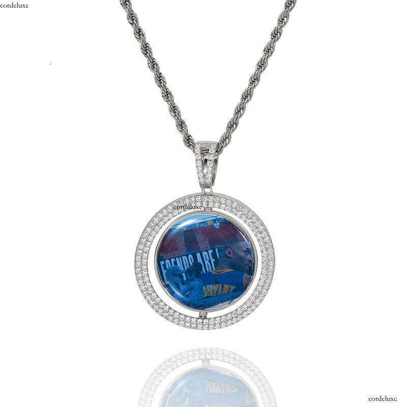 Memory Rotatable Double-Sided Round Hip-Hop Pendant Micro-Inlaid Moissanite chain Hollow Frame Photo Necklace
