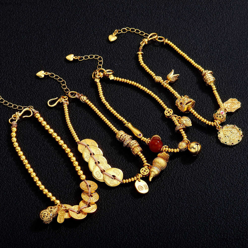 Enamel Colorful Ethnic Lucky Pattern Gold-Plated High-End National Trend Fortune Character Bracelet