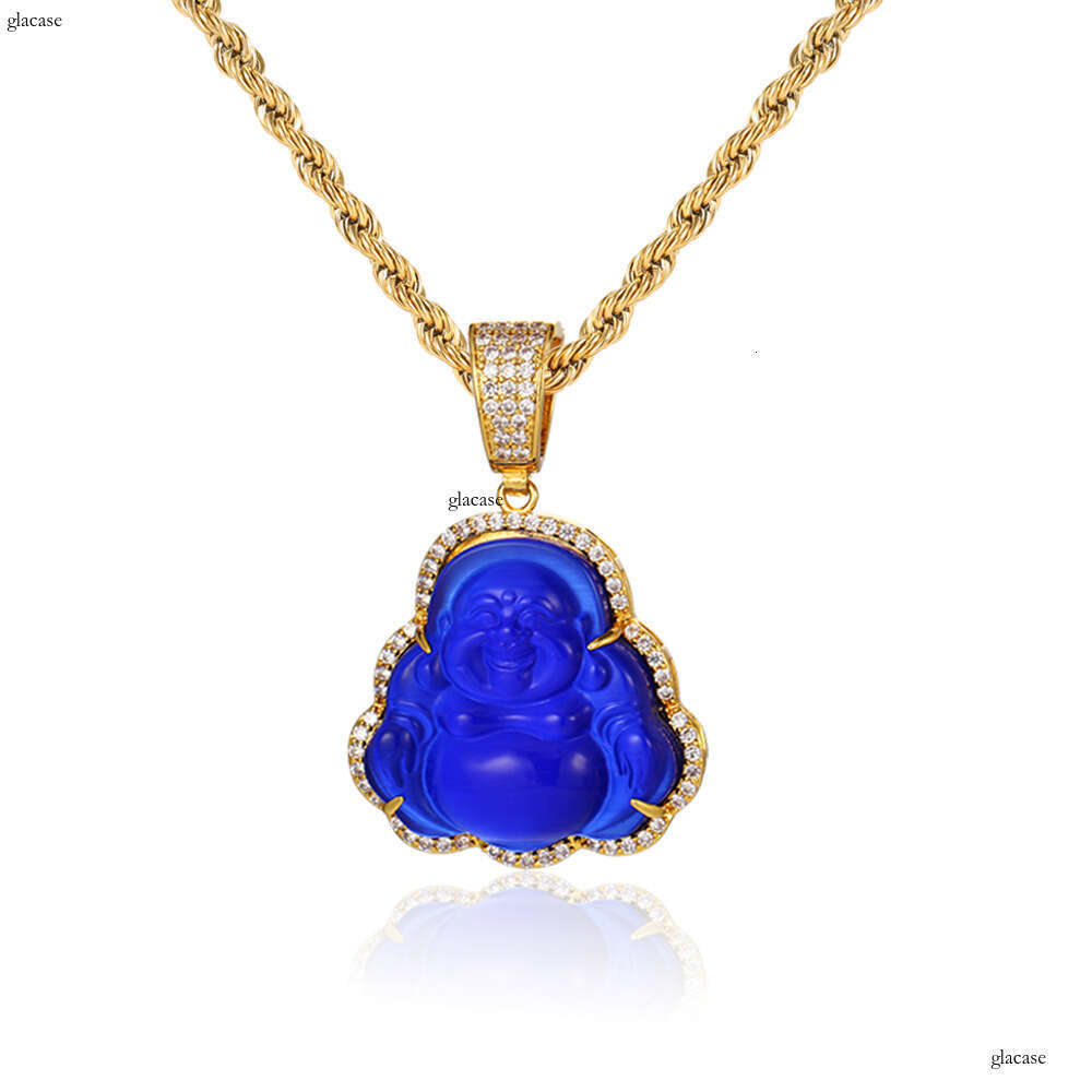 Hip Hop Jewelry Cat's Eye Stone Maitreya Buddha Pendant Unisex Trendy Moissanite chain Necklace