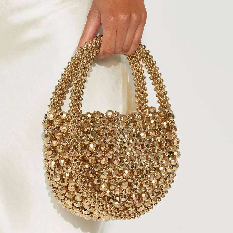 Women Handmade Woven Hand Exquisite Hollow-out Beaded Bag Female Party Small Handbag