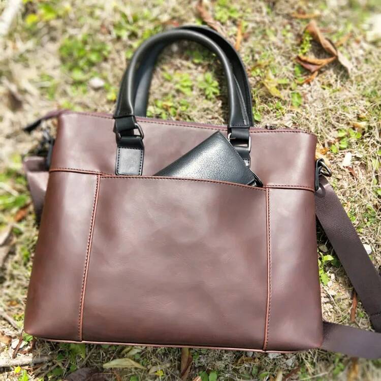 New Vintage Women Horizontal Literary Handbag Multifunction 14" Laptop Bag Dress OL Fashion Leather Business Briefcase
