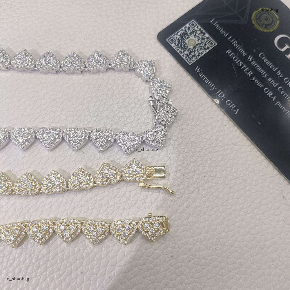 Hip-Hop Heart Style Sier Full Inlaid Moissanite Cuban Bracelet Necklace