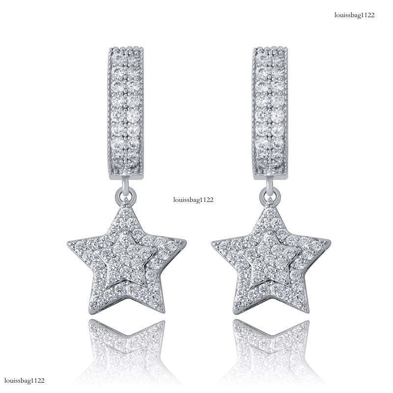 Hip Hop Five-Pointed Star Full Zircon Fashion Women's Earrings Gold Jewelry