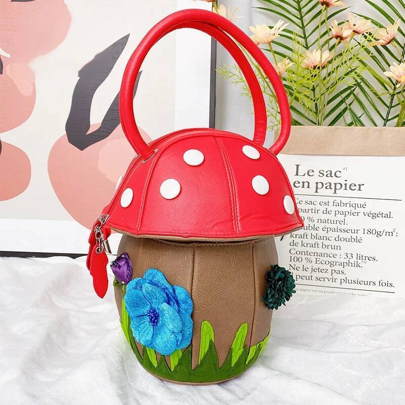 Creative Mushroom Shape Handbags for Women Fashion Designer Brand Purses Cartoon Shoulder Female Crossbody Bags Bucket Bag