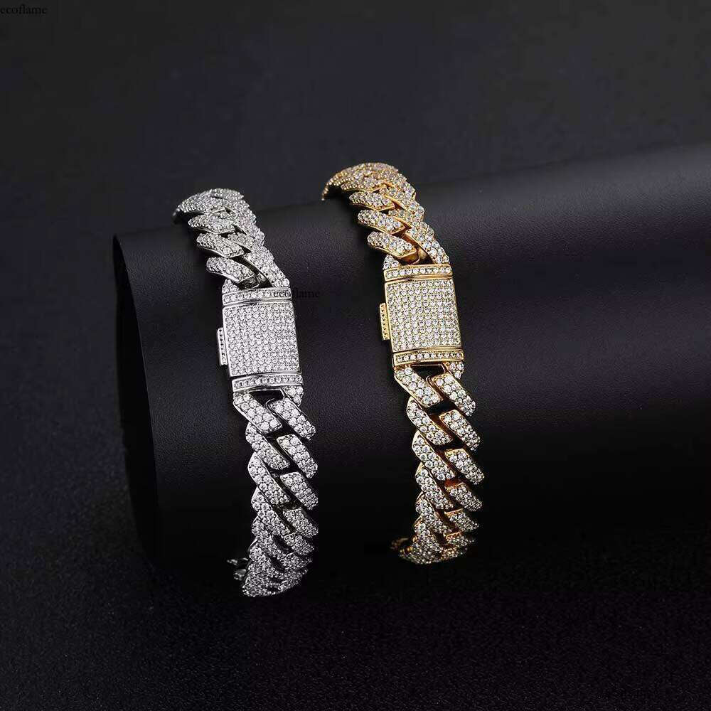 Hot Sale Two-Row Link Shiny Dia Jeweler Iced Out CZ Stone Sier Plated Miami Cuban Chain Bracelet