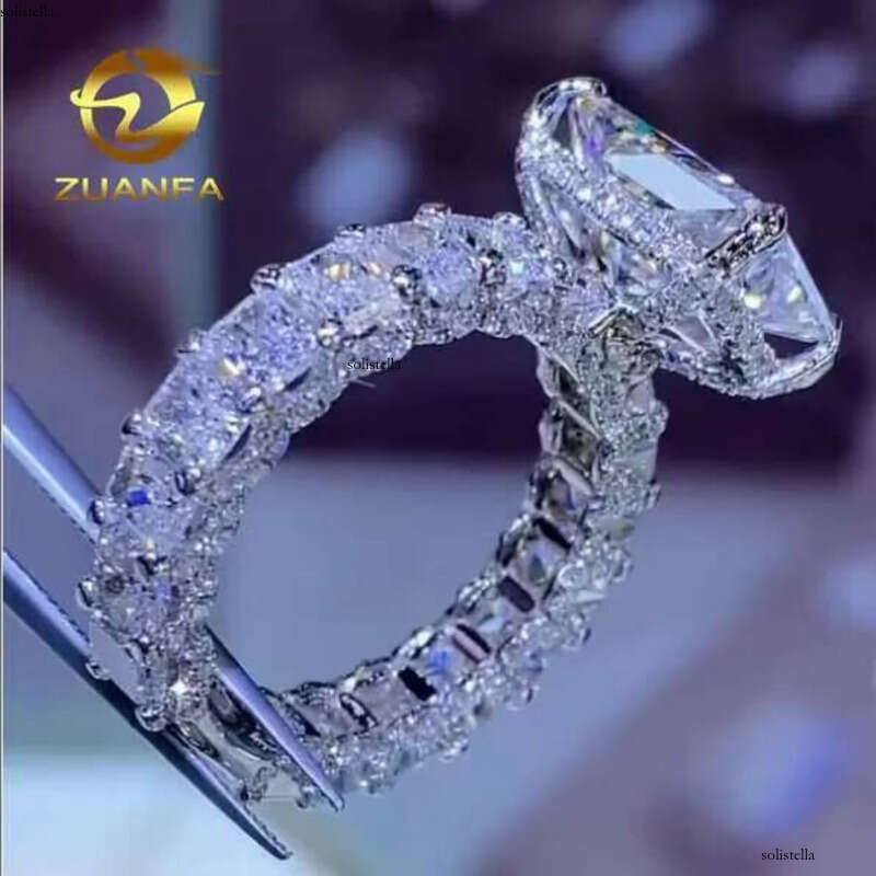 Wedding Radiant Cut Full Moissanite Band sier Engagement Ring Custom Design