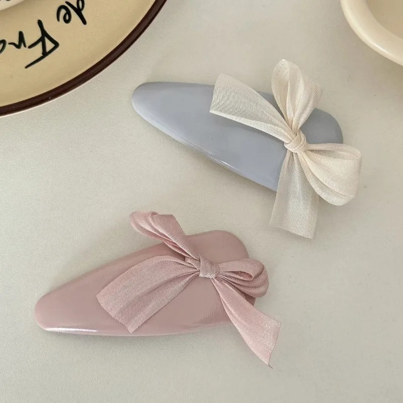 2pcs/set Ins Korean Sweet Hair Clip for Girl Cute Solid Color Bow Barrettes for Student Mesh Bow Bang Side Clip Women Headwear 250807