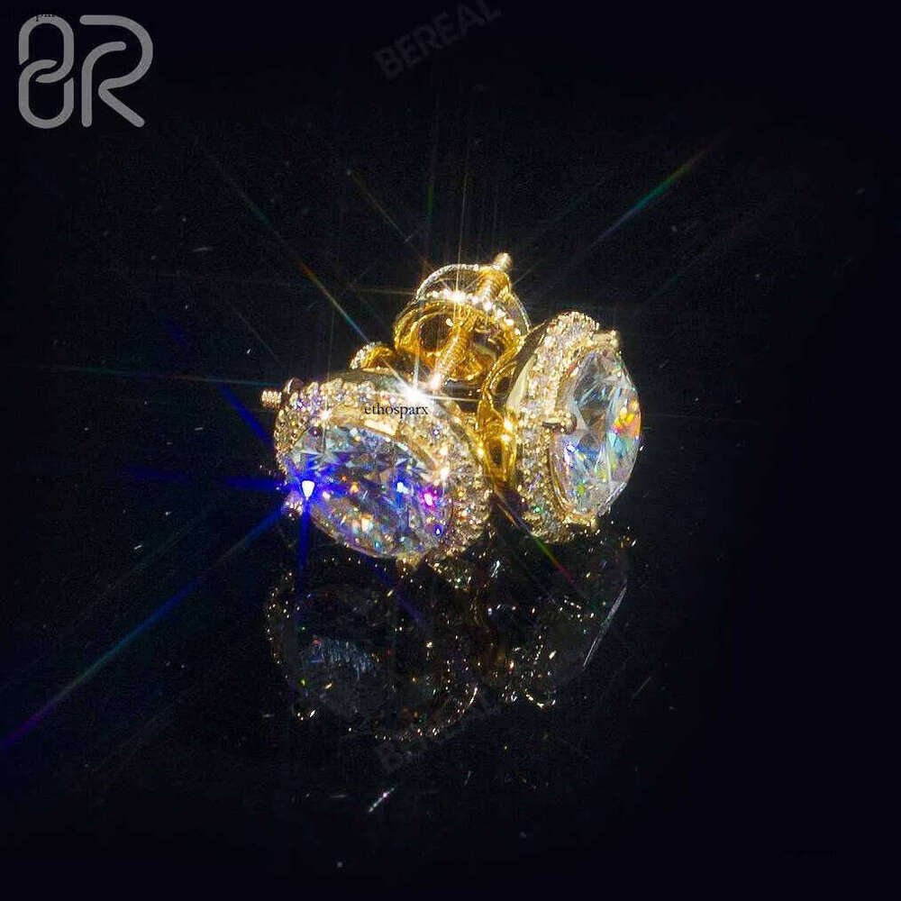 Fast Delivery 10K 14K Solid Gold Flower Earrings Iced Out Round Brilliant Cut Vvs Moissanite Dia Fine Cluster Earring