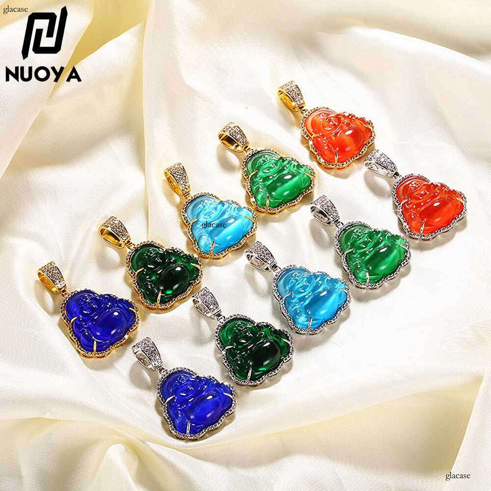 Hip Hop Jewelry Cat's Eye Stone Maitreya Buddha Pendant Unisex Trendy Moissanite chain Necklace
