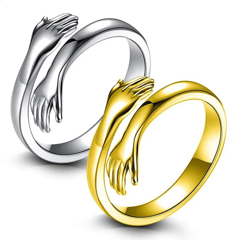 Romantic Hand Hug Rings Gold Silver Color Adjustable Couple Finger Ring Fashion Jewelry For Lovers 250805