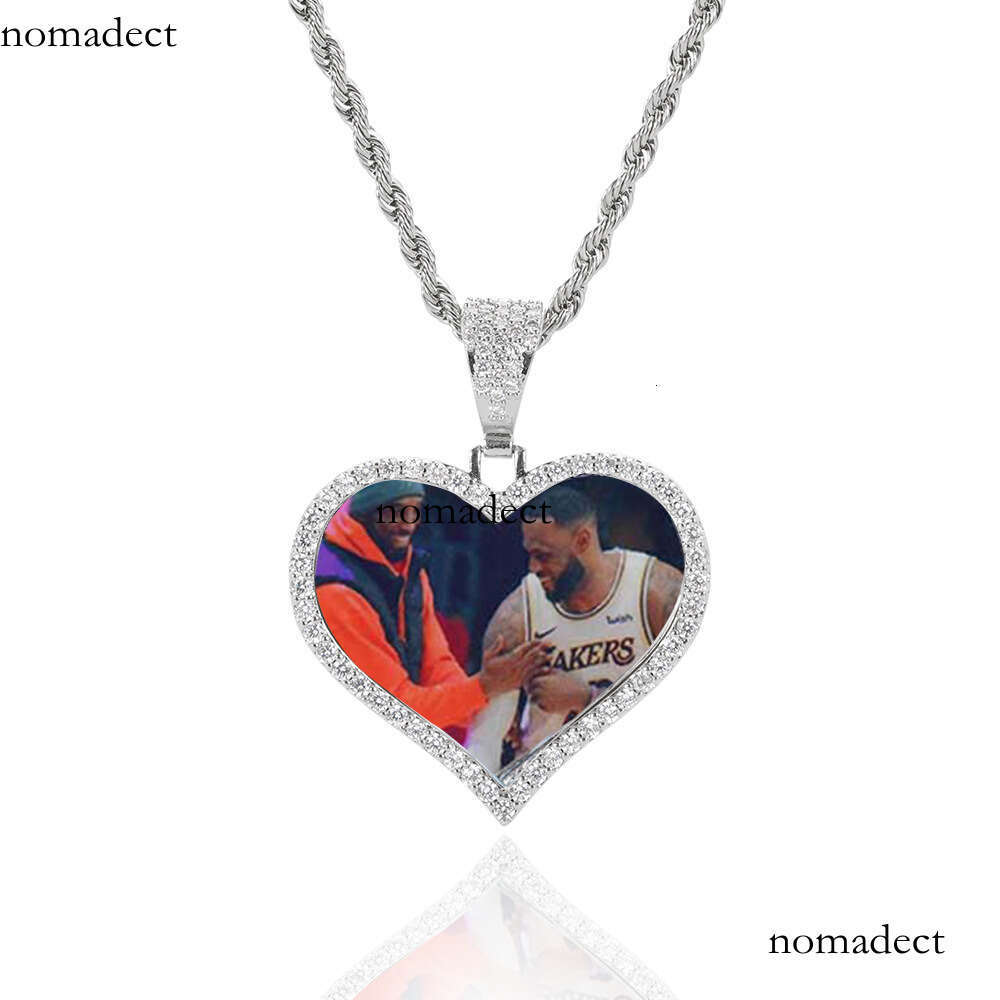 Couple Heart Pendant Micro Pave Moissanite chain Hip Hop Jewelry Heart-Shaped Photo Frame Necklace
