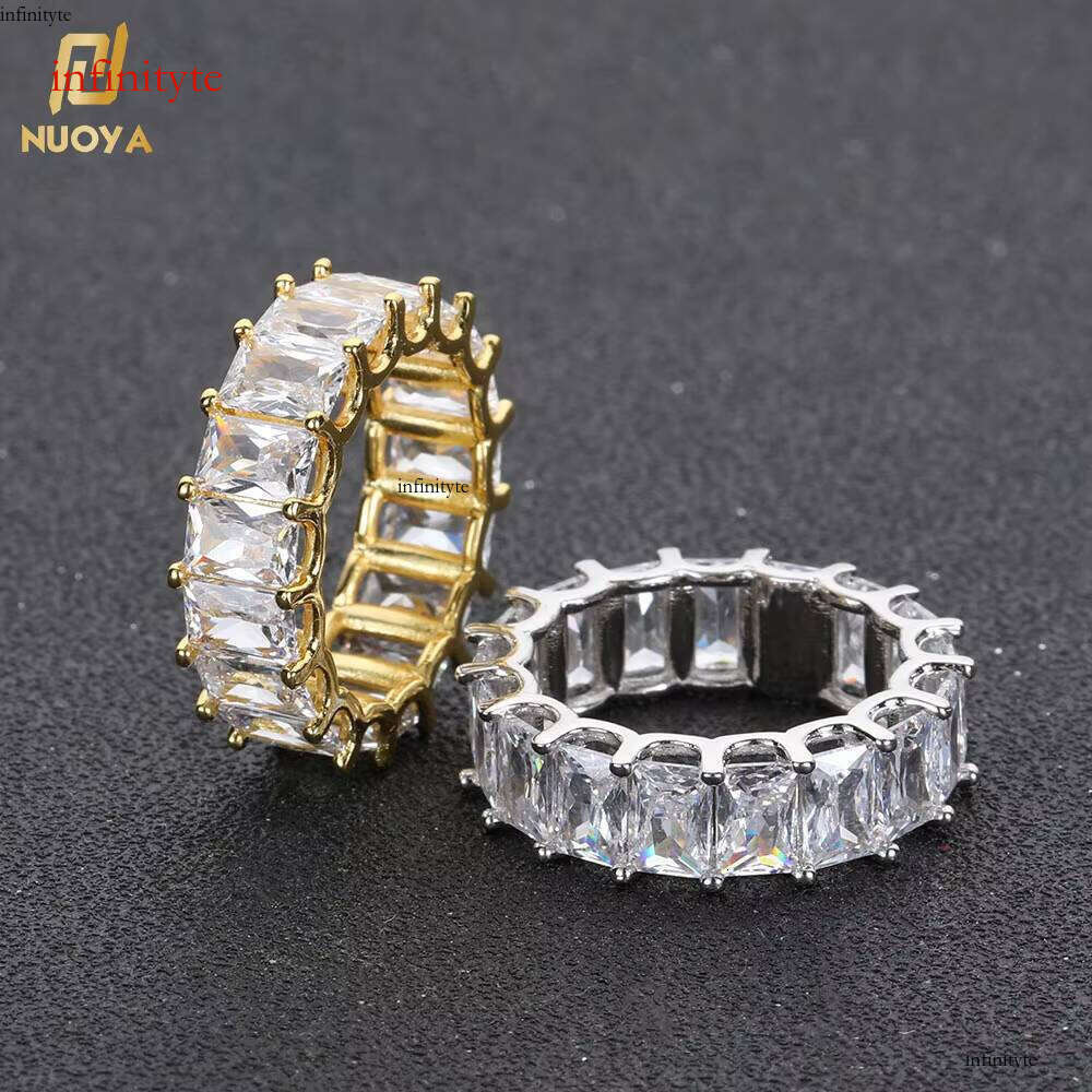 Nuoya Iced Out Dia Rings Women Gold Plated Copper Micro Pave Bling CZ Square Zircon Ring