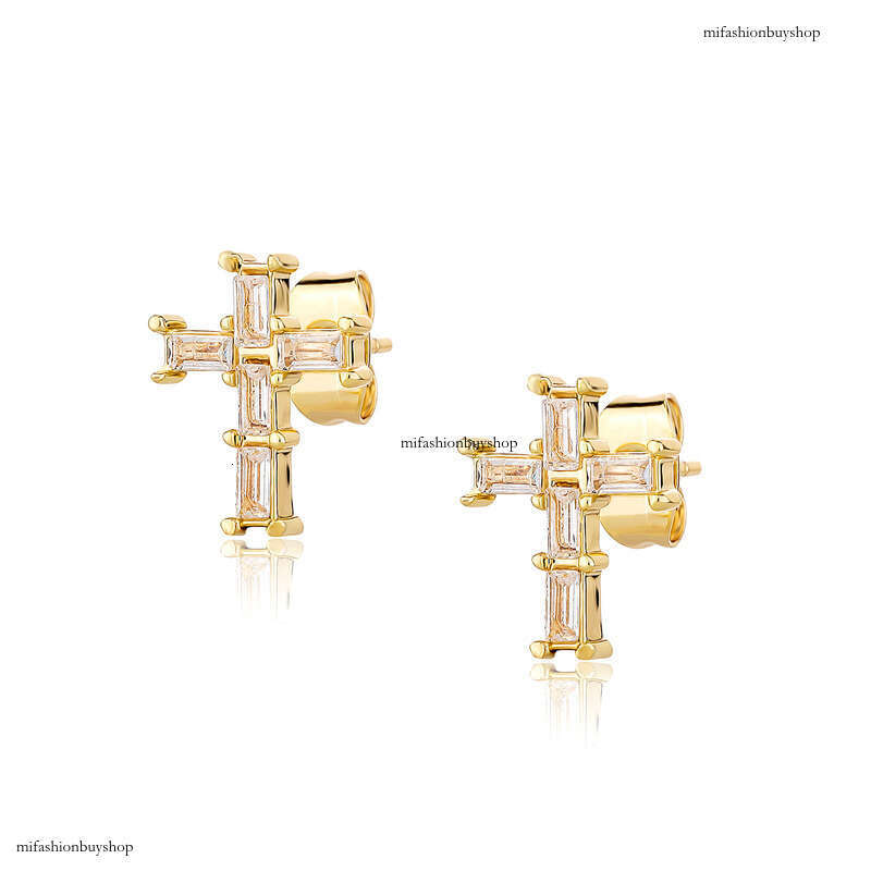 Exquisite INS Style Live Broadcast Sier Needle Heart Niche Design Cross Earrings Jewelry