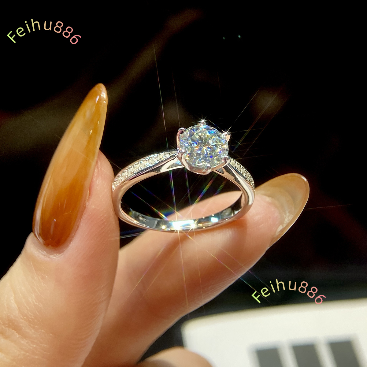 Custom Gra Certified Iced Out Diamond 925 Sterling Silver Round Women Moissanite Ring Engagement Fine Jewelry