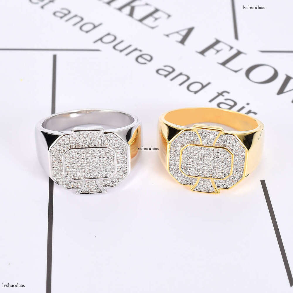 New Hip-Hop Men's AAA High-Grade Zircon Geometric Bling CZ Ring