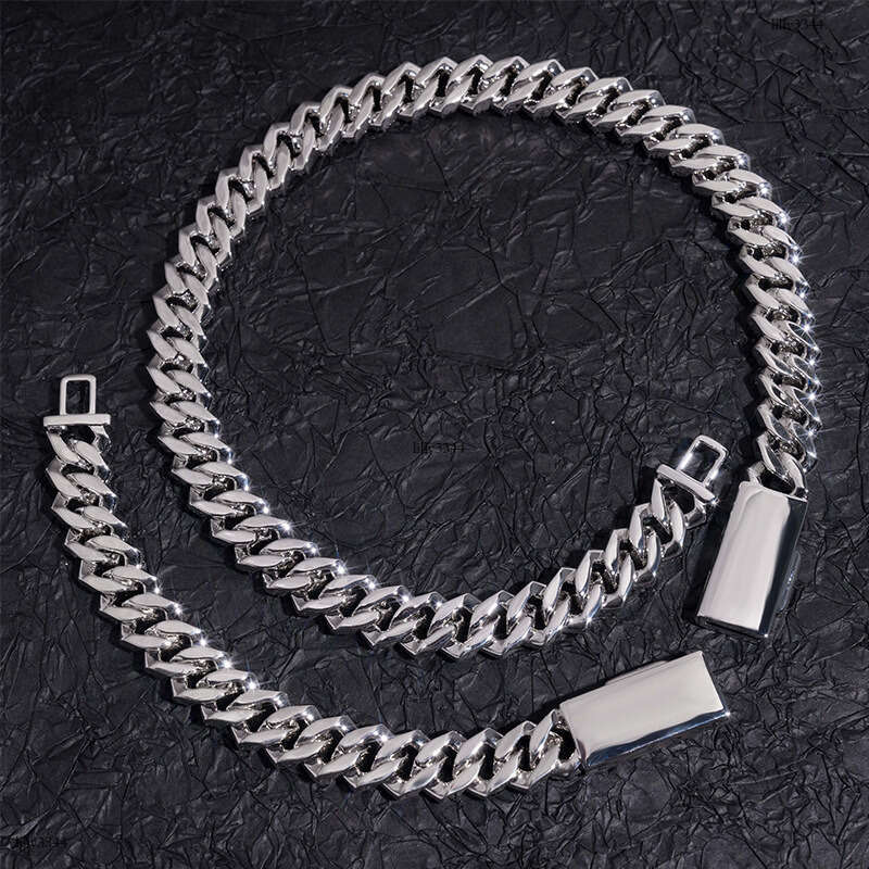 INS Sterling Silver Inlaid Moissanite chain Cuban Chain 15mm Hip Hop Trendy Brand Jewelry Men and Women Bracelet Necklace
