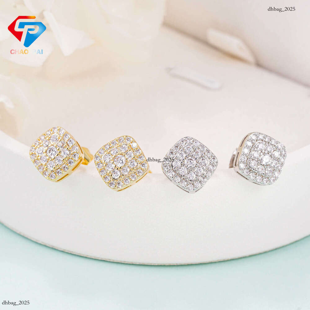 INS New Classic Sterling Silver Inlaid Zircon Square Simple Stud Earrings Jewelry