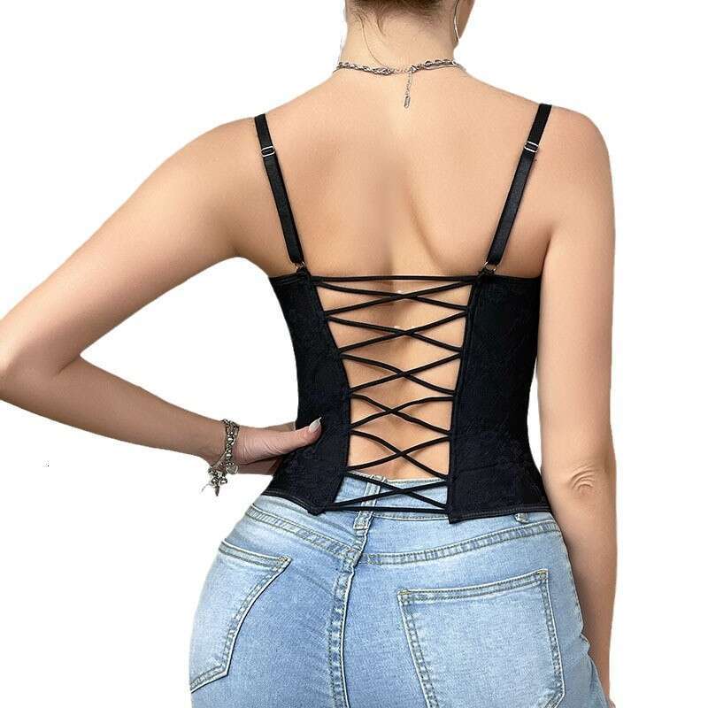 Sexy Underwire Fishbone Lace Camisole Strapless Backless Buttoned Tank Top Solid Color Ins Style Women's Clothing