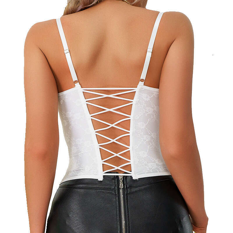 INS Women's Fishbone Underwire Tube Top Button Backless Camisole Sexy Solid Color Lace Strap
