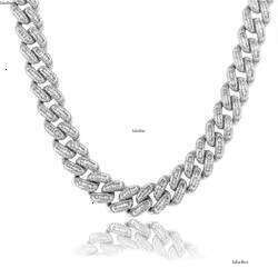 Qianjian Iced Out Sterling Sier Tennis Necklace 8Mm Gold Plated VVS Moissanite Dia Cuban Link Chain