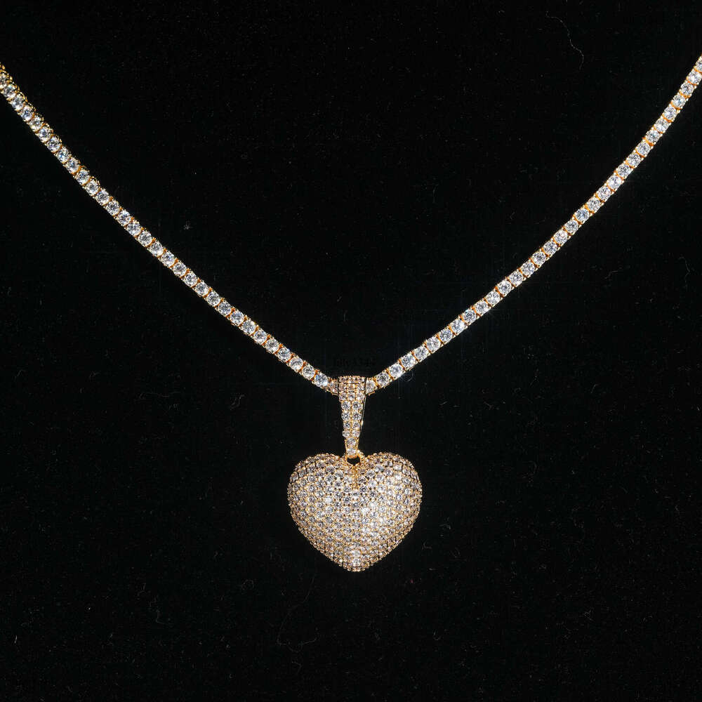 Wuzhou Heart-Shaped Pendant Sterling Silver Inlaid Moissanite chain Full Dia Hip-Hop Trendy Wearable 6.5m Necklace