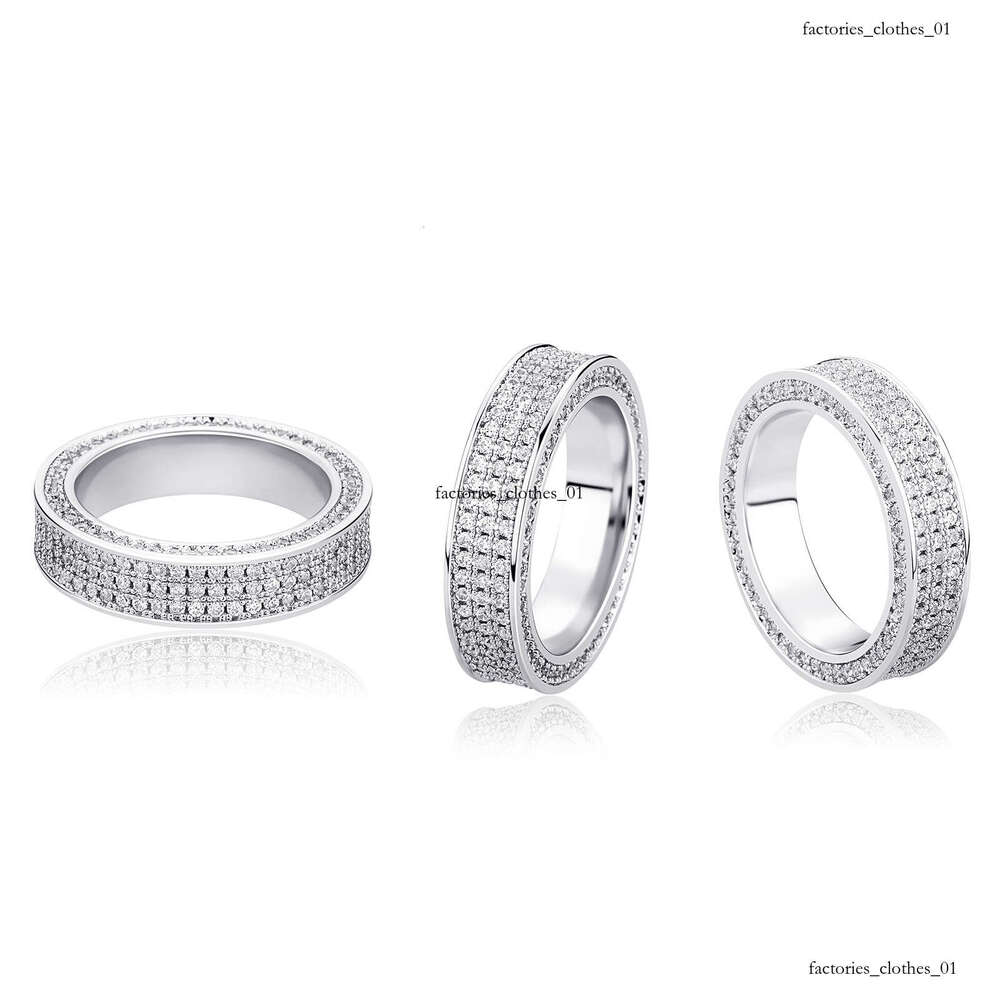 Polished Line Segmentation Full Zircon Hip-Hop Ring Men's Personality Simple Trendy Jewelry Accessories