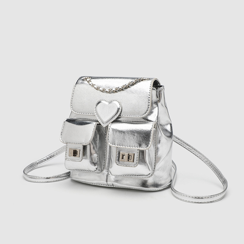 2025 Silver New Versatile Fashion School Bag Niche Chain Travel Backpack for Women ddmymoon ddmymoon