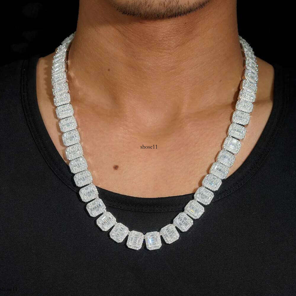 13mm Moissanite S Sier Baguettes Necklace For Men Iced Out Chain Hip Hop Jewelry Pass Dias Tester With GRA Free Shippin