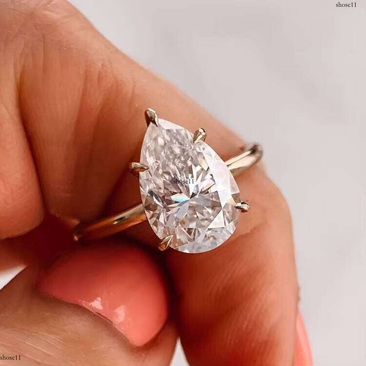 Xingguang Pear Cut White Gold Lab CVD/ Moissanite Dia Ring for Women Engagement/Anniversary/Wedding Fine Jewelry