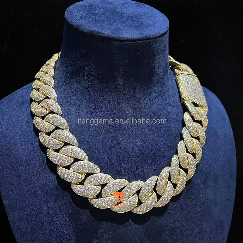 15mm 7-Row Cuban Chains VVS Moissanite Diamond Hip-hop White Yellow Gold Plated Necklace Jewelry for Gifts Engagements Parties