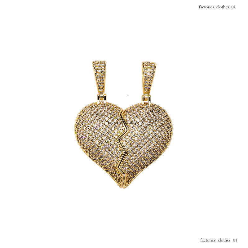 Trendy Combination Necklace Hip-Hop Gold-Plated Full Moissanite chain Men's Fashion Heartbreak Pendant Jewelry