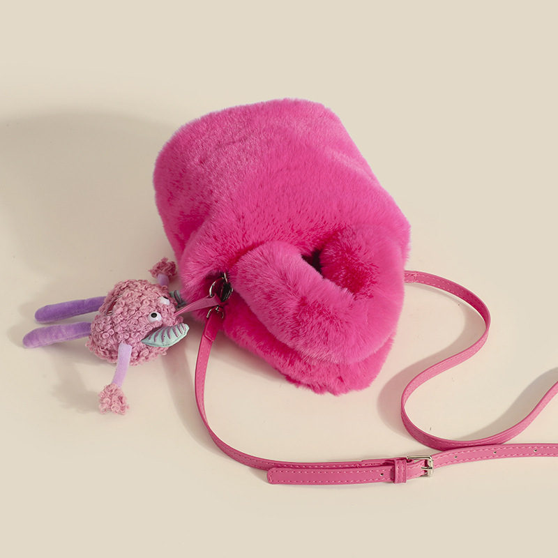 for Women Autumn Winter New Furry Plush Monster Bucket Crossbody Bag ddmymoon