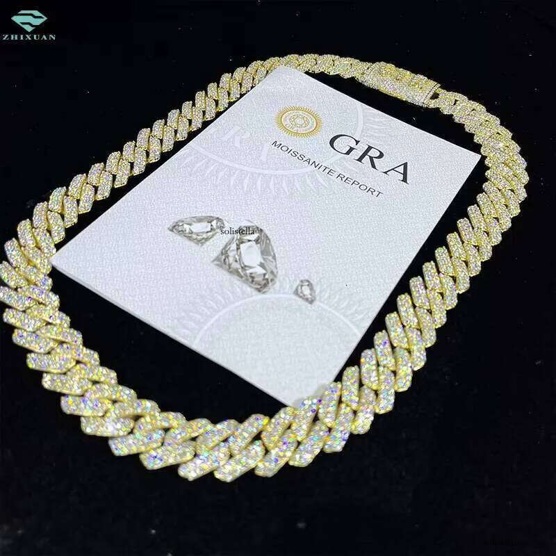 Best Selling Pass Tester 10mm Two Rows Sterling Sier Iced Out Hip Hop Vvs Moissanite Dia Cuban Link Chain Men