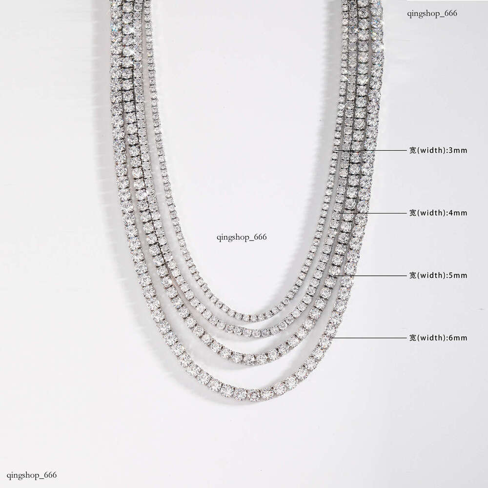 Hip Hop Necklace Micro Paved Sterling Silver Moissanite chain Single Row Spring Clasp Personality Tennis Chain 3mm 4mm 5mm Jewelry