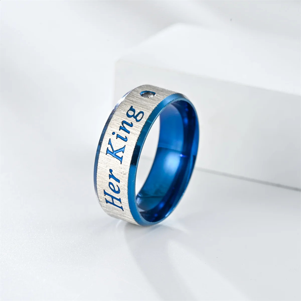 Fashion Stainless Steel Couple Rings Her King His Queen Promise Rings For Men Women With Zircon Anniversary Wedding Band Jewelry 250805