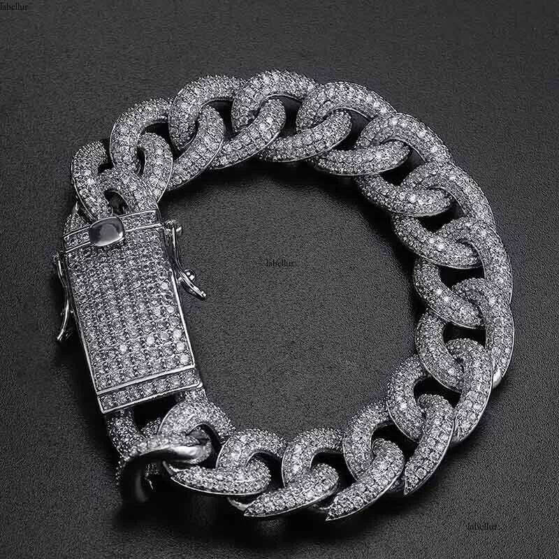 Gold Iced Out CZ Zircon Mens Cuban Link Bracelet Long Buckle Hip hop Miami Rapper Wrist Chains Curb Chain Jewelry Gifts for Boys