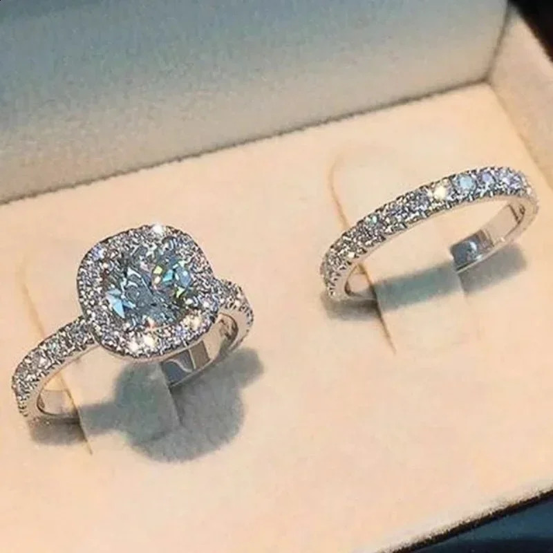 CAOSHI Sparkling Fully Inlaid Zirconia 2Pc/Set Rings 925 Sterling Silver Absolutely Stunning Jewelry Engagement Women Jewelry 250807