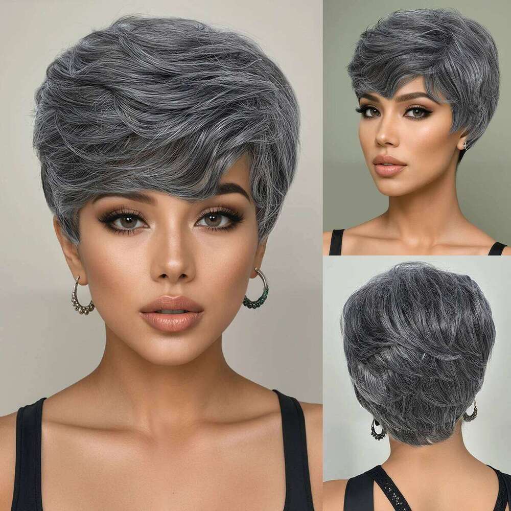 Synthetic10-Inch Short Granny Grey Glue Free Durable High Quality Wig Rose Hair Net Ideal for Women's Daily Life and Parties
