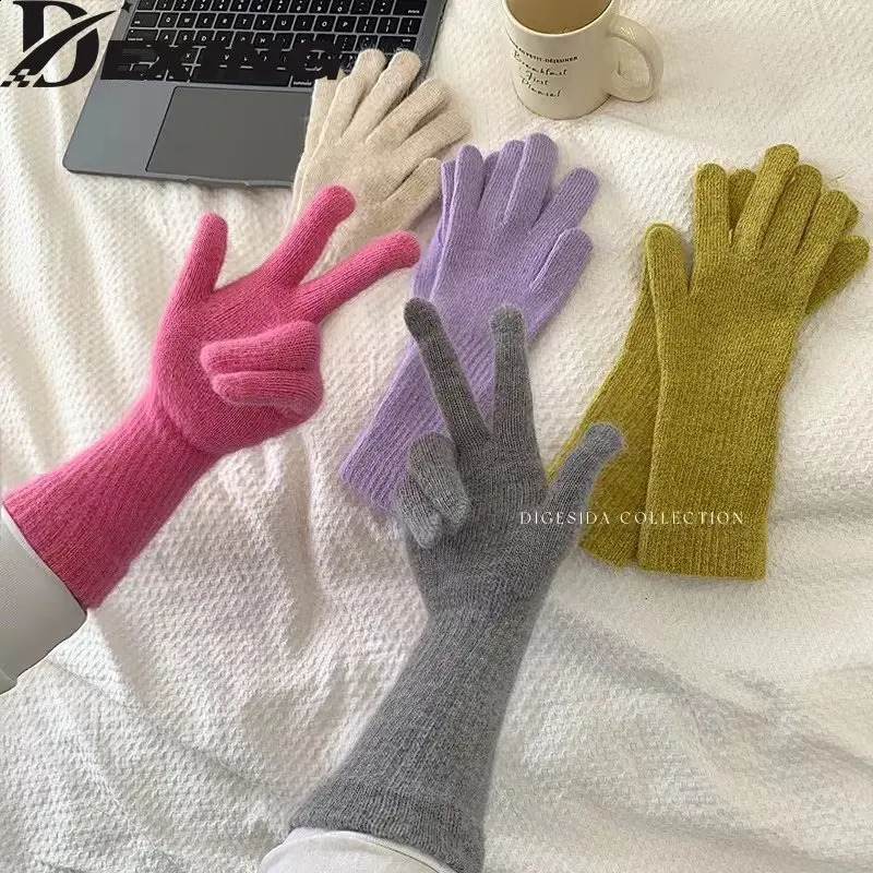 Korean Longer Gloves Women Winter Rabbit Knitted Finger Gloves Christmas Thick Warm Gloves 250807