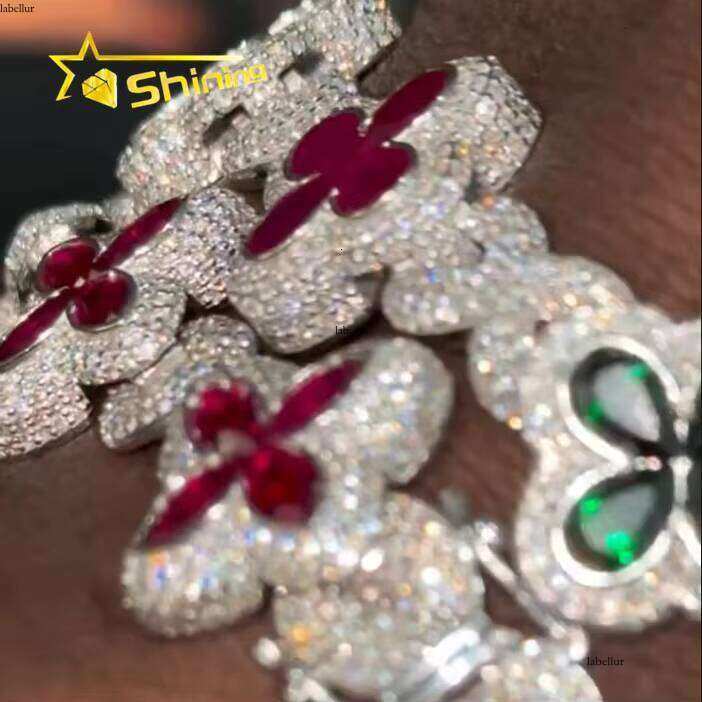 Hip Hop Clover Colorful Marquise Pure Sier VVS Silicon Stone Bracelet